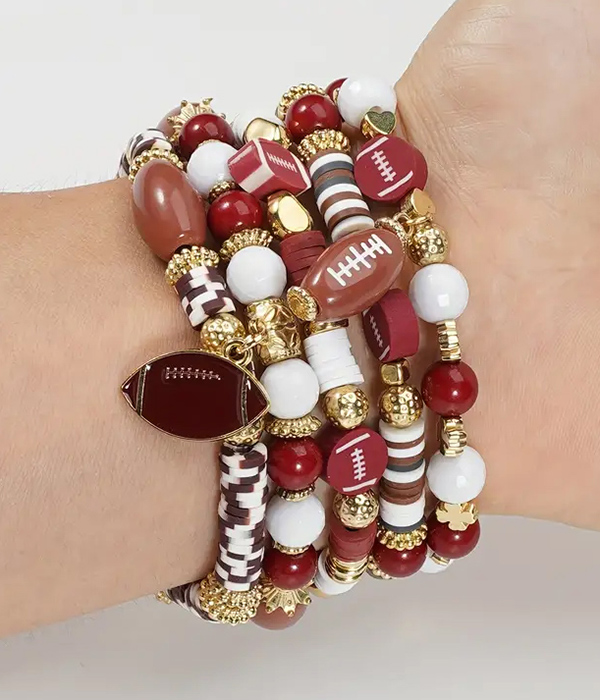 Sport theme multi stretch bracelet set - football