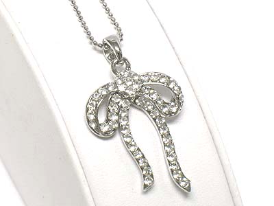 Made in korea whitegold plating crystal tied ribbon necklace