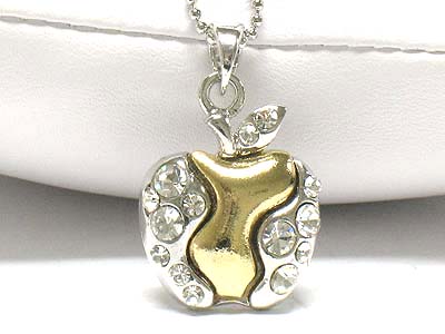 Made in korea whitegold plating crystal two tone apple necklace