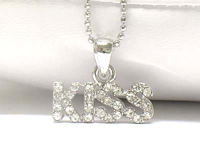 Made in korea whitegold plating crystal kiss letter necklace