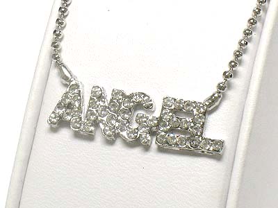 Made in korea whitegold plating crystal angel letter necklace