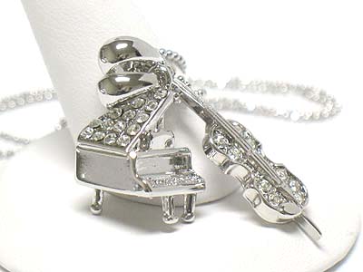 Made in korea whitegold plating crystal music theme piano and violin necklace