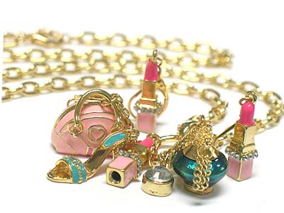 Multi detailed lady accessory theme charms necklace and earring set