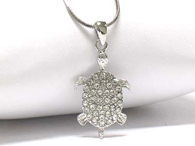 Made in korea whitegold plating  crystal turtle necklace