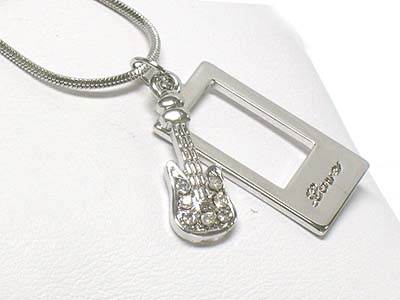 Made in korea whitegold plating crystal guitar and  small cutout dog tag necklace