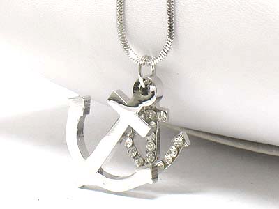 Made in korea whitegold plating crystal double anchor necklace