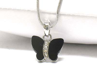 Made in korea whitegold plating crystal and acryl deco butterfly pendant necklace