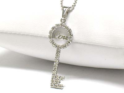 Made in korea whitegold plating crystal love key necklace