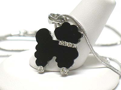 Made in korea whitegold plating crystal and acryl deco poodle dog pendant necklace