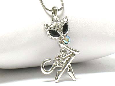 Made in korea whitegold plating crystal cat necklace