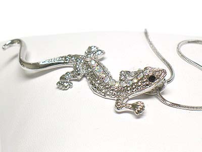 Made in korea whitegold plating crystal lizard necklace