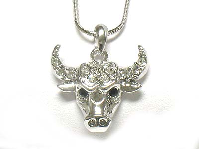 Made in korea whitegold plating crystal bull head necklace