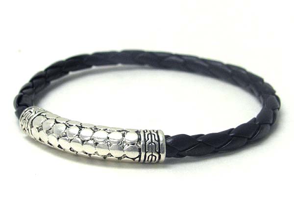 Designer patterned metal tube and synthetic leather chain bracelet