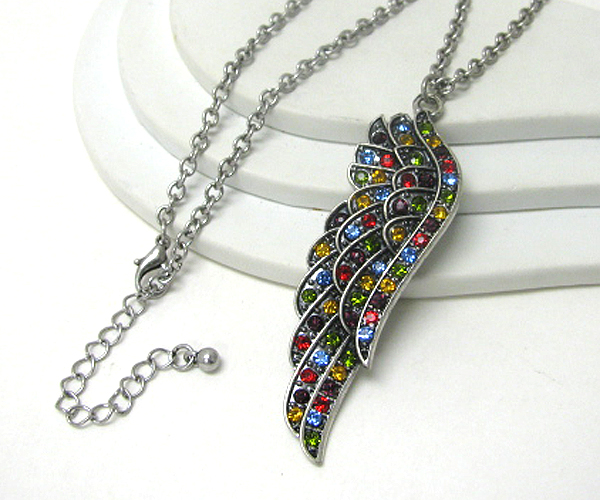 Crystal stud angel wing necklace 