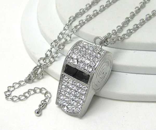 Crystal stud 3d whistle long necklace