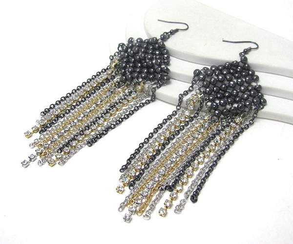 Multi metal ball and chain drop tassel earring