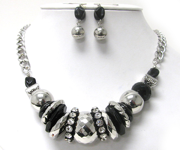 Metal and glass beads and crystal ring mixed necklace earring set