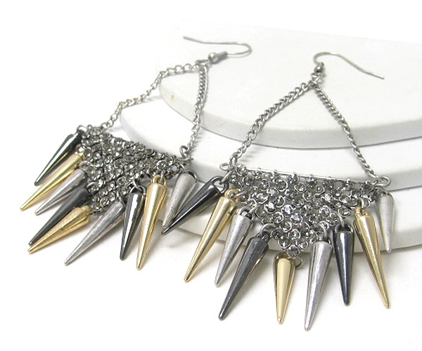 Crystal net and multi spike drop earring