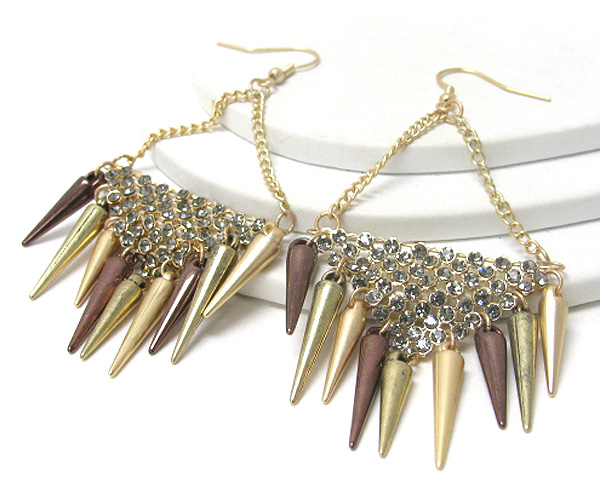 Crystal net and multi spike drop earring