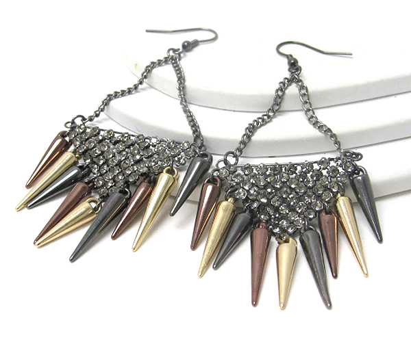 Crystal net and multi spike drop earring