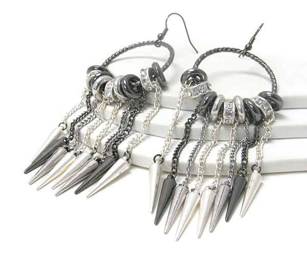 Multi crystal rondell and multi spike drop hoop earring - hoops