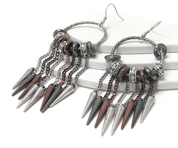 Multi crystal rondell and multi spike drop hoop earring - hoops