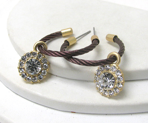 Crystal deco flower and metal cord hoop earrin