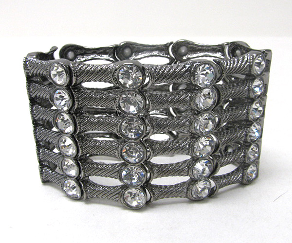 Crystal and metal bar link wide stretch bracelet