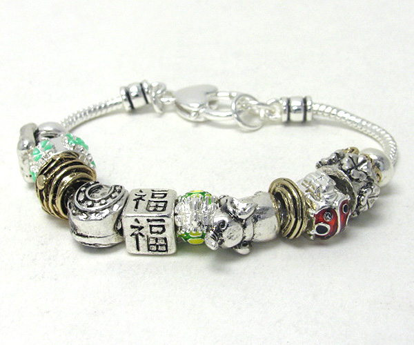 Multi lucky theme charm pandora style bracelet