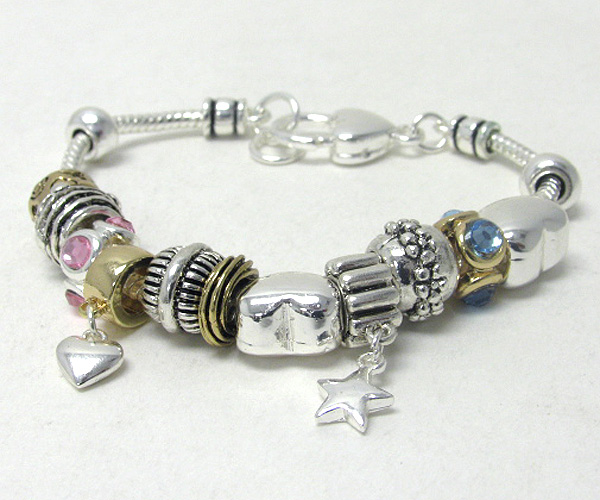 Heart and star charm link pandora style bracelet