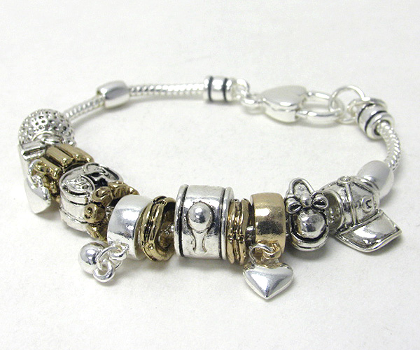 Hat and shoe charm pandora style bracelet