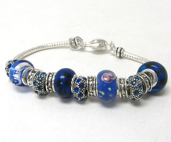 Crystal and murano glass ring link bracelet