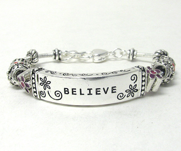 Message plate and multi charm link bracelet