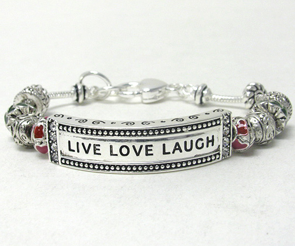 Message plate and multi charm link bracelet