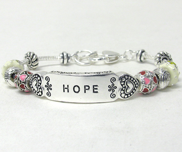 Message plate and multi charm link bracelet