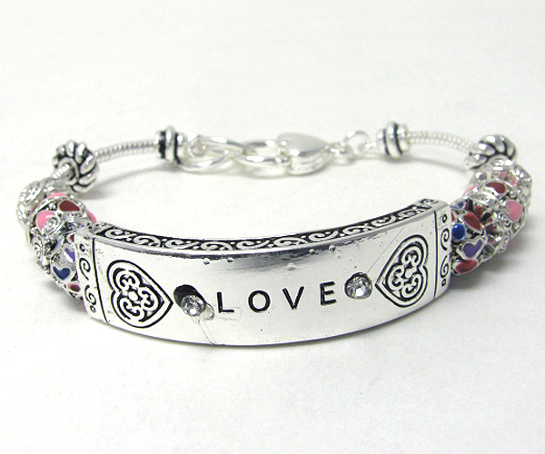 Message plate and multi charm link bracelet