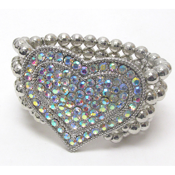 Glamour style crystal stud  heart metal ball stretch bracelet -valentine