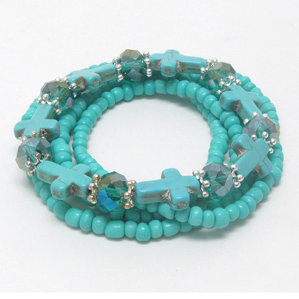 Multi row turquoise cross stretch bracelet set