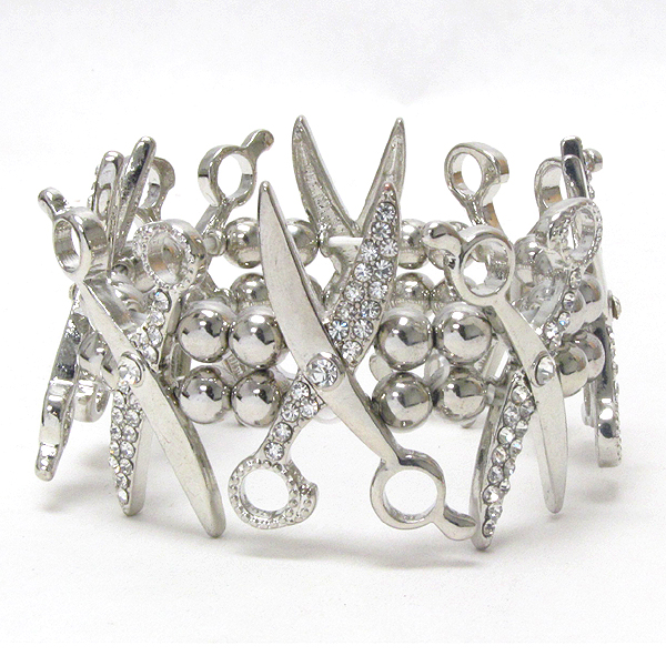 Crystal stud scissors link stretch bracelet