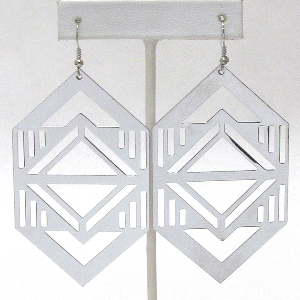 Architectural chevron pattern large metal earring