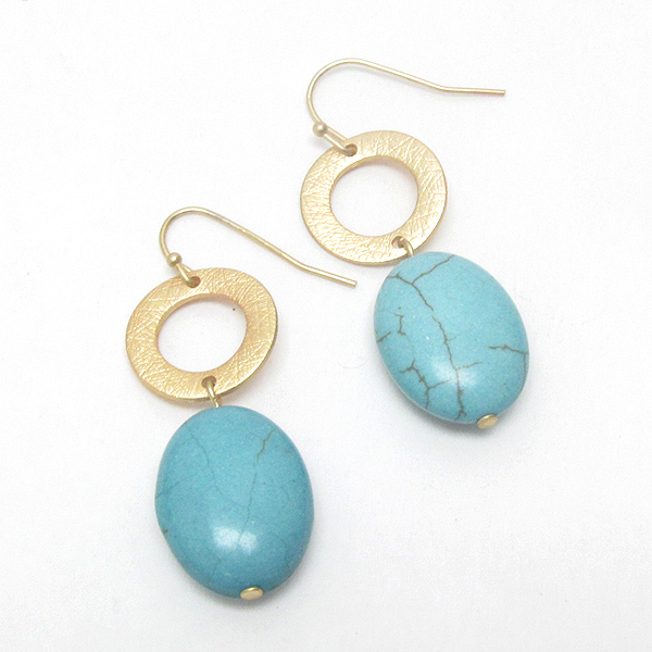 Scratch metal donut and turquoise drop earring