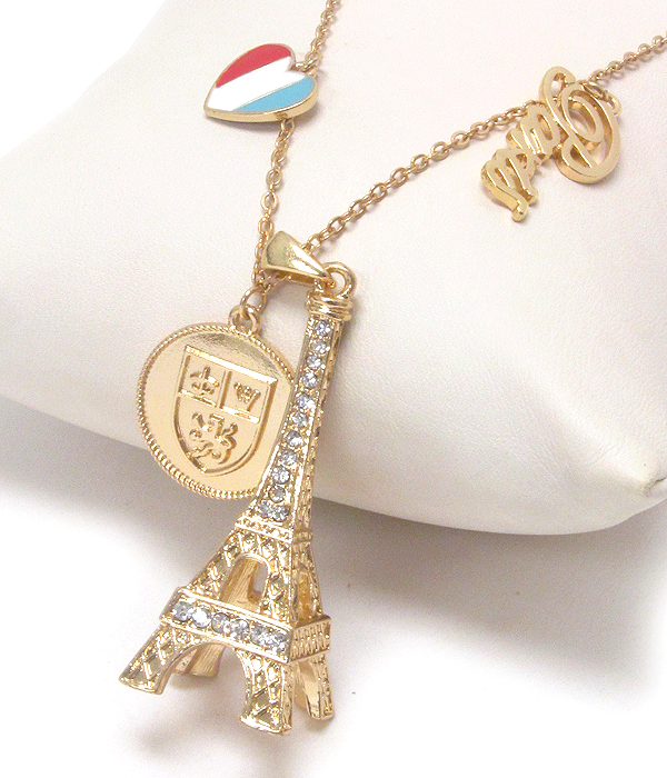 Premier electro plating eiffel tower and french flag necklace