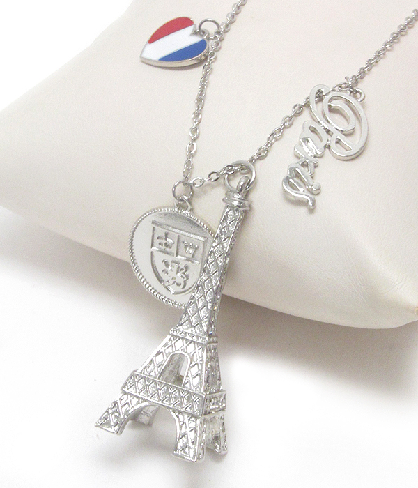 Premier electro plating eiffel tower and french flag necklace