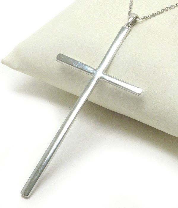 Plain metal large cross pendant necklace