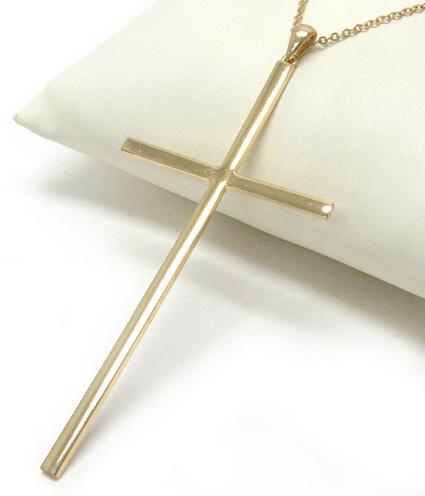 Plain metal large cross pendant necklace