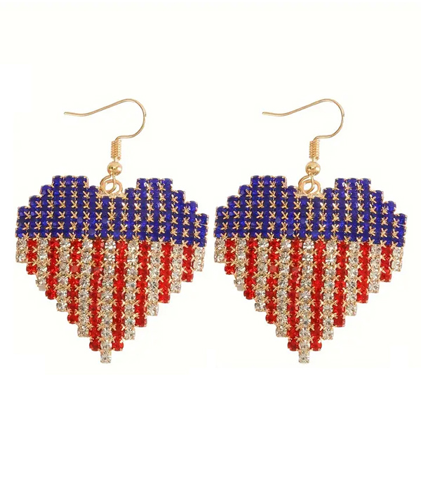 Patriotic theme american flag heart earring