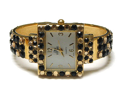 Flat crystal face and band square face women watch - mop