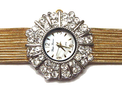 Swarovski crystal brass casting flower face multi chain luxury watch