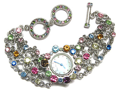 Crystal meshed chain link band toggle watch