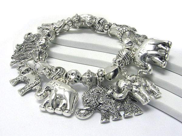 Multi elephant charm dangle stretch bracelet